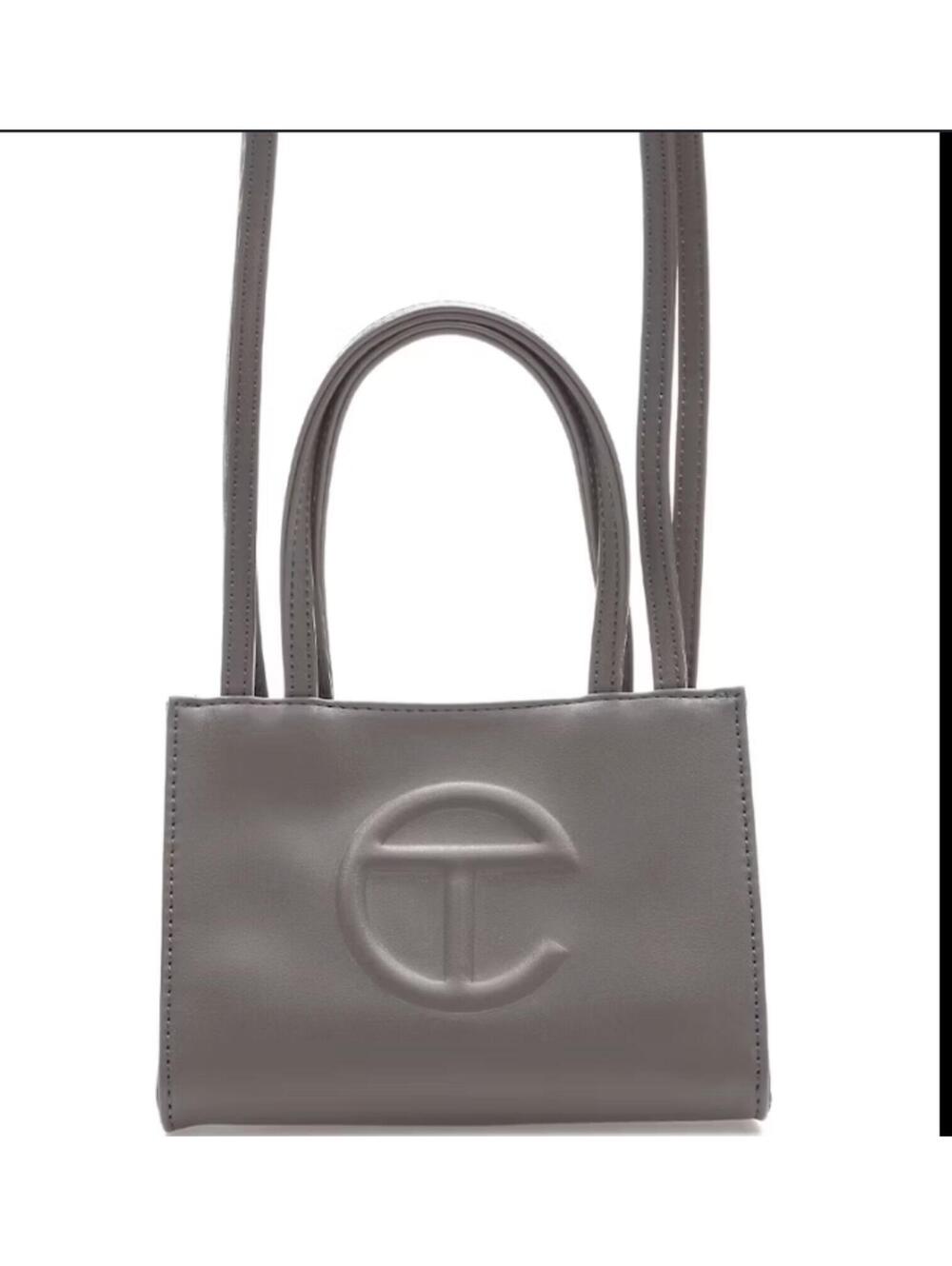 Telfar Shopping Bag Small Grey in Vegan Leather with Silver-tone